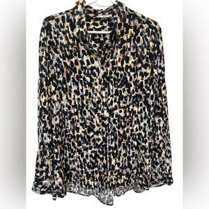 Beach Lunch Lounge Watercolor Button Up Long Sleeve Viscose Top